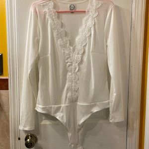 Blue Rain White Ribbed Bodysuit